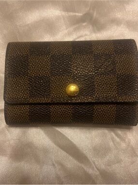 Louis Vuitton Brown Damier Fold Wallet with Gold Snap Key Holder Authentic